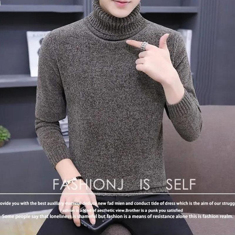 Winter Men's Fleece Sweater Bottoming Shirt Thickened Knitted Sweater Turtleneck Warm Sweater