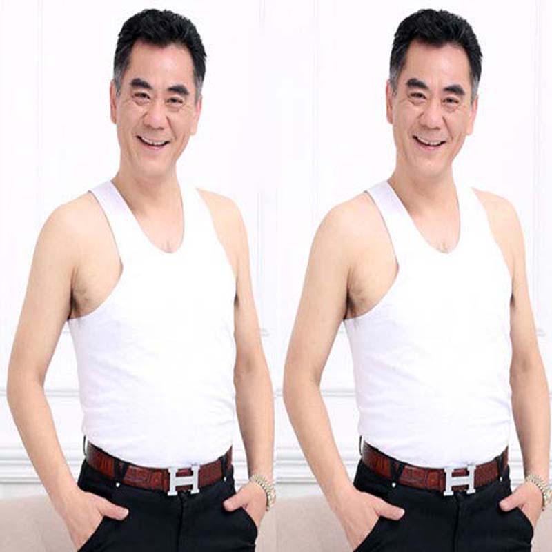 Middle-aged and Elderly Cotton Vest Men's Singlet Summer Bottoming Shirt for The Elderly (2 Pieces)