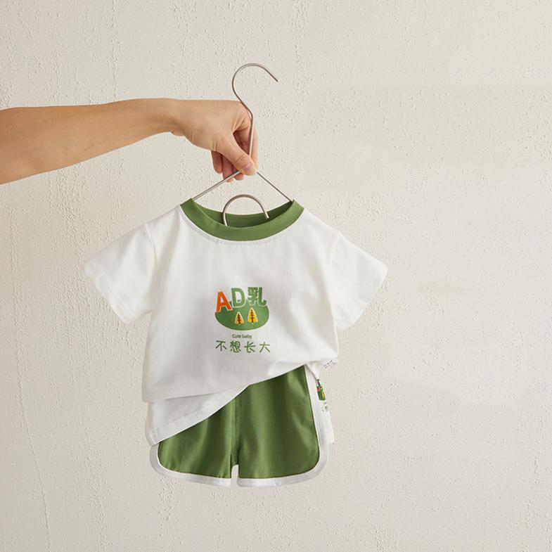 Kids Baby Girl and Boy Clothes Set Tops Solid Cartoon Short Sleeve Shirt Crop Pants Summer Casual Outfit Suit Girl and Boy 0-4Y