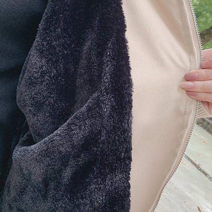 Fashionable Thickening Plus Velvet Big Fur Collar Hooded Tooling Padded Jacket Plus Size Female Lantern Sleeve Jacket Fur Collar Detachable