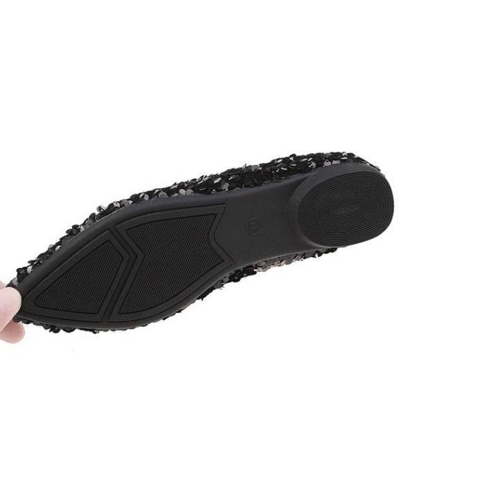 Women's Spring and Summer Pointed Toe Shoes Autumn Low Heel Casual All-match Single Shoes Large Size Soft Bottom Party Sequins Shoes