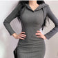 Feminine Slim Stretch Dress Sports and Leisure Show The Figure Sexy European and American Hooded Mid-length Bag Hip Dress