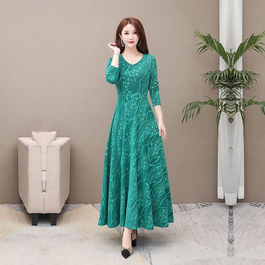 Fashion Women Prairie Chic Floral Print Dress Long Sleeve Standing Collar A-line Dress