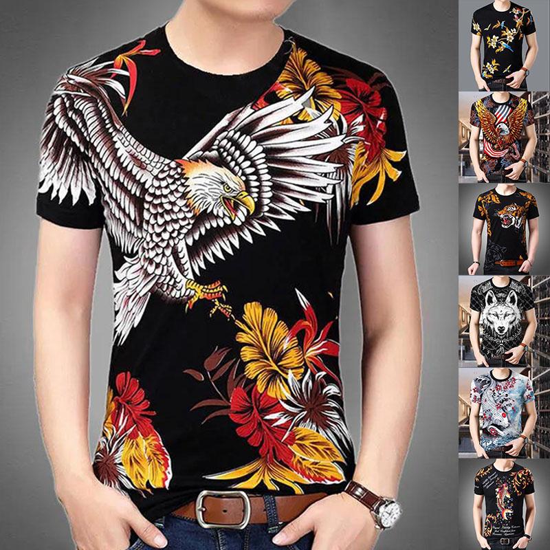 3D Animal Print Shirt Men Tees Fashion Overshirt Half Sleeve T-shirt Loose Breathable Pullover Summer