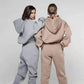 2PCS Autumn and Winter Solid Color Hooded Sweater Casual Two Piece Set Long Sleeve Pullover Sweater Fitness Jogging Pants Sports Suits