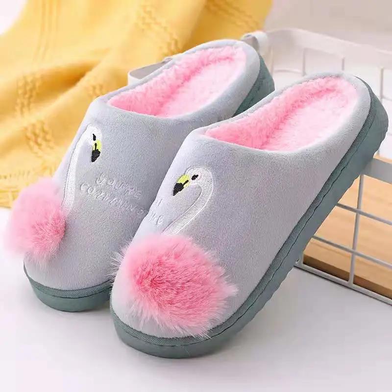 Autumn and Winter Pure Cotton Slippers Flamingo Design Shoes Fashion Flat Cotton Shoes Indoor Casual Shoes