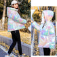 Women's Bright Print Short Down Jacket Winter Korean Loose Quilted Jacket Casual Stand-up Collar Hooded Down Jacket Quilted Jacket