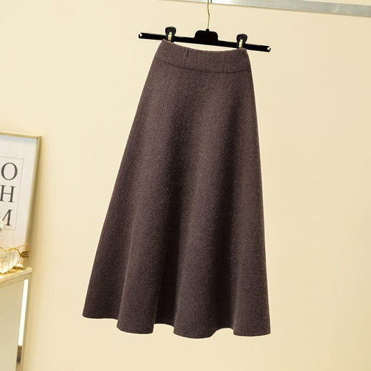 Women's Knitted Half-length Skirt Autumn Mid-length High-waist Elastic A-line Pleated Loose Skirt