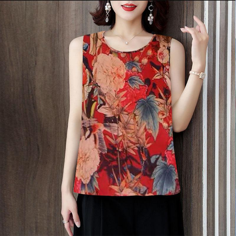 Summer Thin Vest Women's Age-reducing Mother Wear Suspenders Cool Fashion All-match Top Shirt