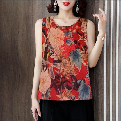Summer Thin Vest Women's Age-reducing Mother Wear Suspenders Cool Fashion All-match Top Shirt
