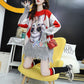 Autumn and Winter Mid-length Pullover Women Loose Casual Cartoon Print Tassel Sweater Jumper Outer Wear