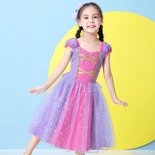 Frozen Children's Skirt Purple Long-haired Princess Dress Fluffy Net Gauze Festival Piano Performance Dress