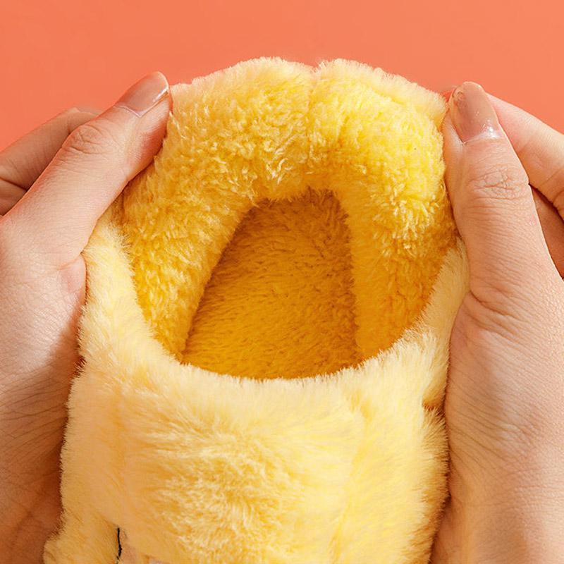 Women Unisex Winter Home Slippers Leather Waterproof Non Slip Slippers Plush Warm Indoor
