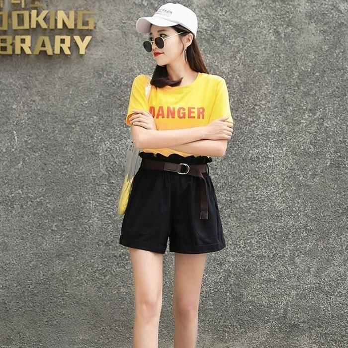 WTEMPO Women Ruffled Waist Suit Trousers Shorts Spring and Summer Casual Loose A-line Wide-leg Pants