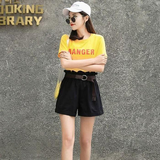 WTEMPO Women Ruffled Waist Suit Trousers Shorts Spring and Summer Casual Loose A-line Wide-leg Pants