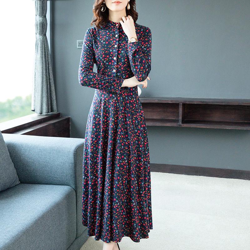 Floral Print Long Dress Bohemian Three Quarter Sleeve Sexy Dress Women O Neck Slim Elegant Dress