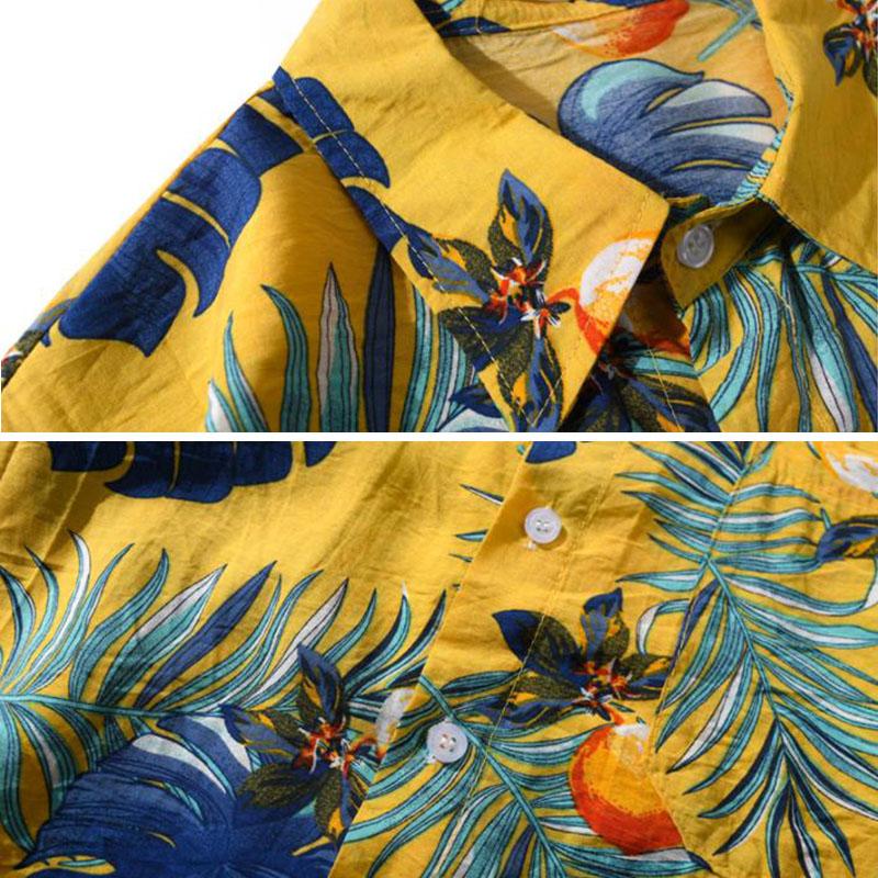 Hawaiian Shirts Beach Tee Leaf Fruit Print T-shirt Half Sleeve Retro Clothes Button Up Top Loose Overshirt Casual Male Undies