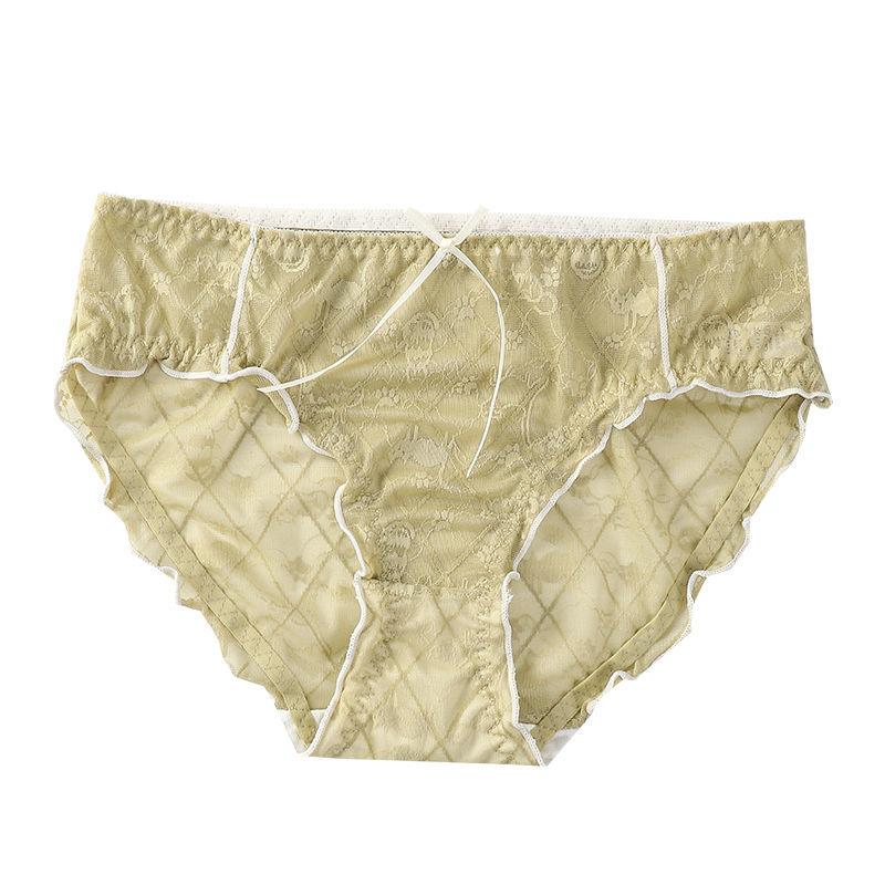 French Lace Panties Women's Mid-waist Sexy Transparent Ice Silk Cute Girl Briefs