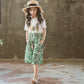 Girls' Summer Fashionable Suits Big Kids Children's Clothes Western Style Wide-leg Pants Printed Two-piece Suit