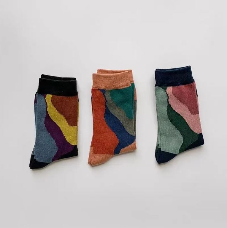 Two Pairs of Retro Texture Socks Morandi Color Block Fashion Women's Socks