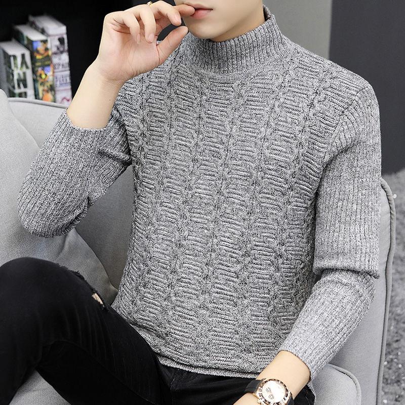Winter Men's Wave Striped Warm Sweater Solid Color Round Neck Handsome Top All-match Fashion Knitted Jacket