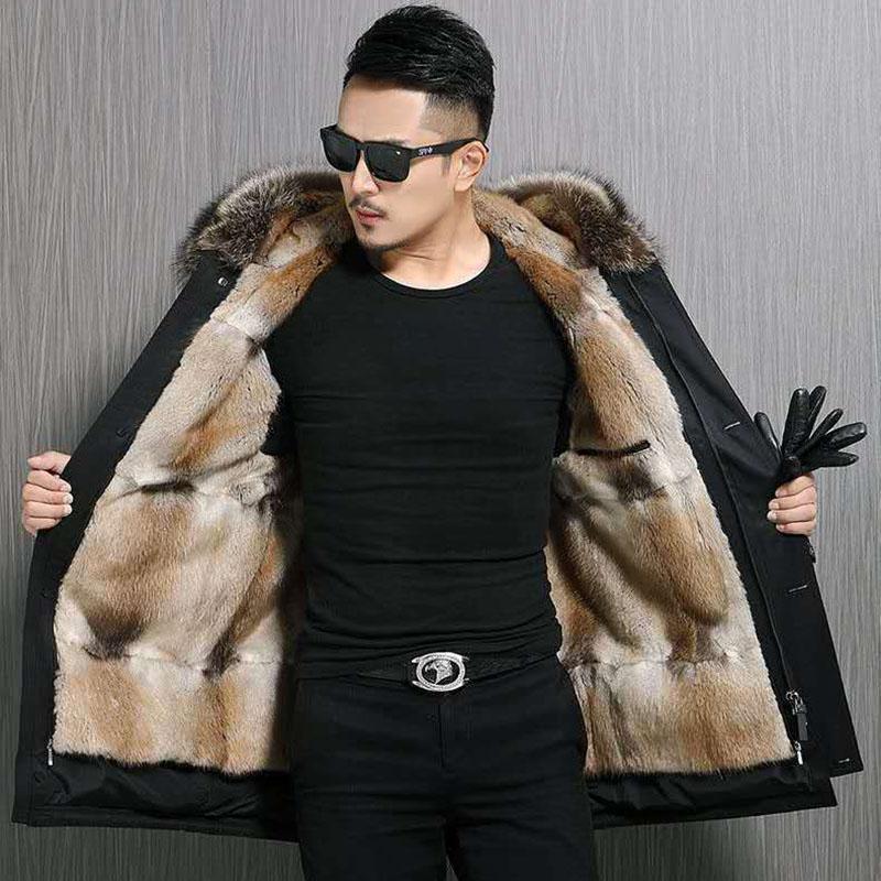 Men's Mid-length Mink Faux Fur Parker Clothing Fox Fur Thickened Liner Detachable Fur Coat