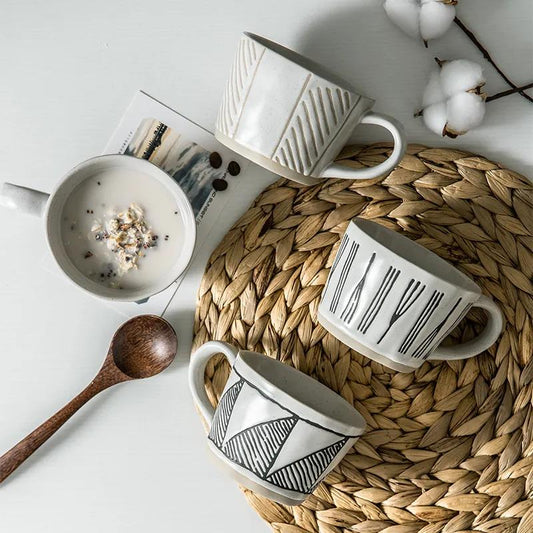 Japanese Style Stoneware Mug Ins Wind Net Red Coffee Cup Large Capacity Ceramic Breakfast Cup Household Water Cup with Spoon