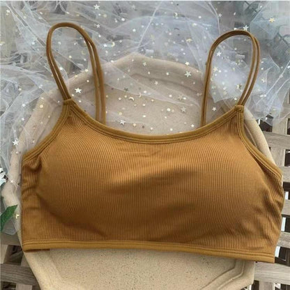 Cross Style Beautiful Back Suspender Vest Gathered Wrap Chest Rag Top Backing Anti Light Hand Holding Girl's Solid Color Bra