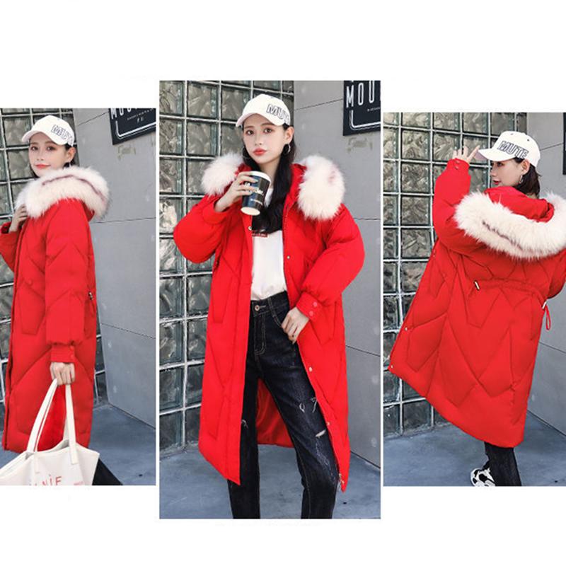 Ladies Winter Coat Mid-length Large Fur Collar Hooded Down Coat Slim Fit Hooded Thick Warmth Parka Coat