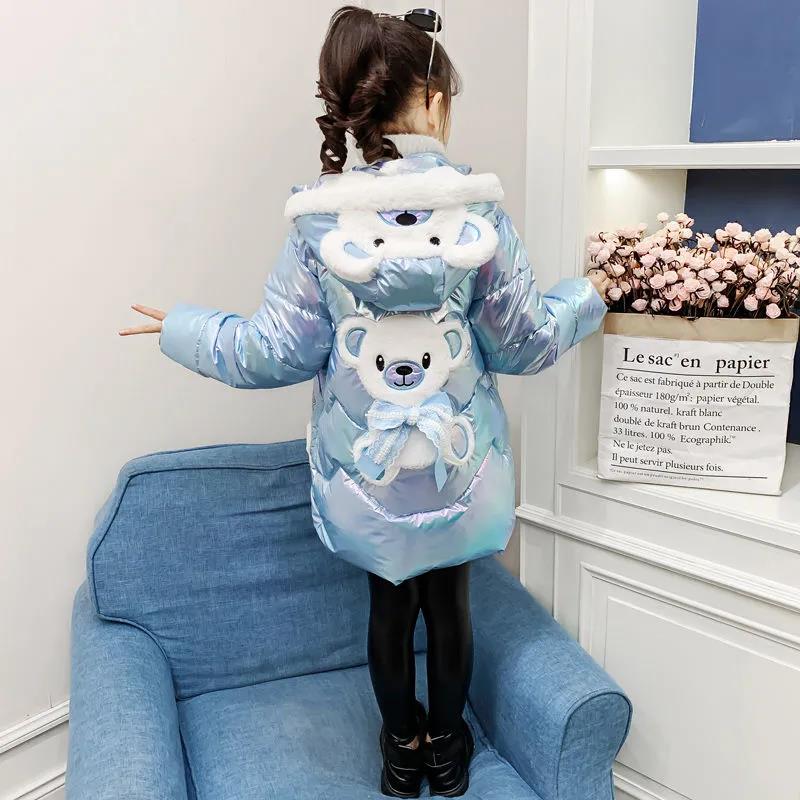Girls' Winter Coat Thicken Plus Velvet Cotton Jacket Little Girl Warm and Windproof Quilted Jacket
