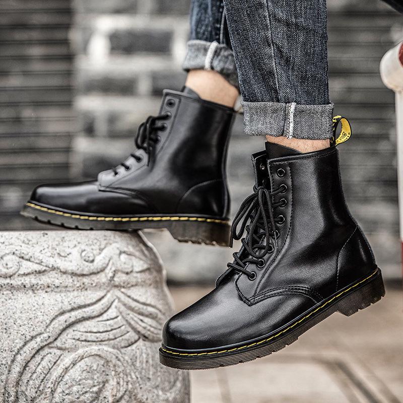 Men High-top Martin Boots British Style Couple Breathable Work Boots All-match Waterproof Thick Bottom Outdoor Shoes Autumn Winter