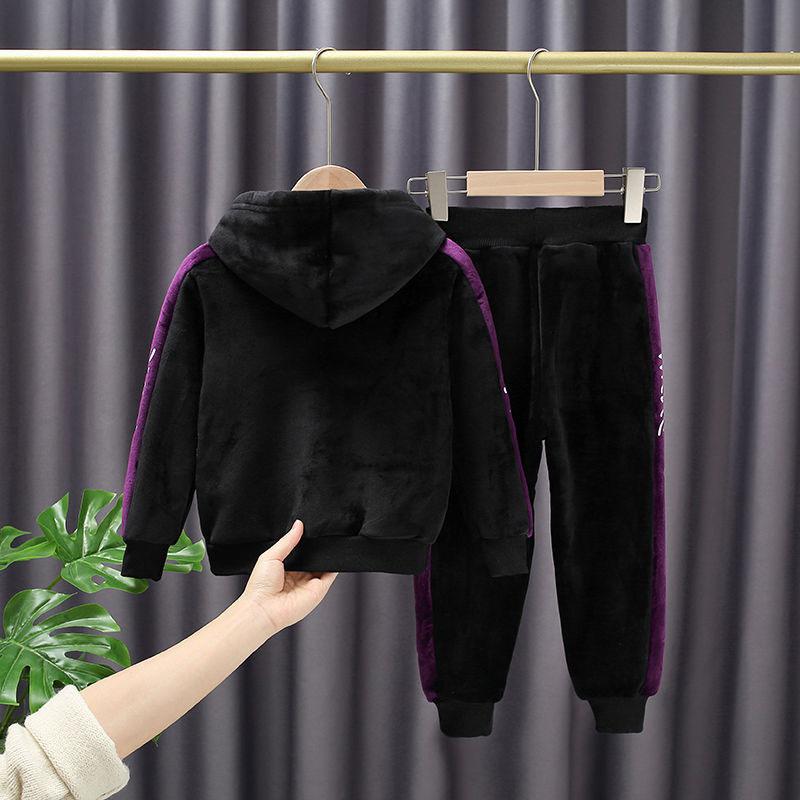 Girls Gold Silk Double-faced Fleece Casual Spring, Autumn and Winter Suit Korean Version of The Two-piece Suit