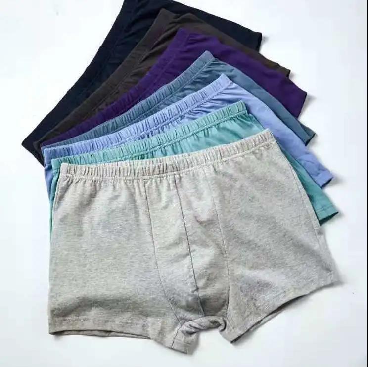 4PCS Pure Cotton Men's Boxer Vertical Panties Loose Large Size Obese Deep-port Four-pointer Middle-aged Adult Leggings