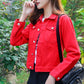 Women Lapel Solid Casual Denim Buttons Blazer Jeans Jacket Cardigan