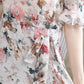 Short-sleeved Chiffon Dress Women's Summer Large Size Waist Was Thin and Long Round Neck Floral Skirt Fashionable Temperament