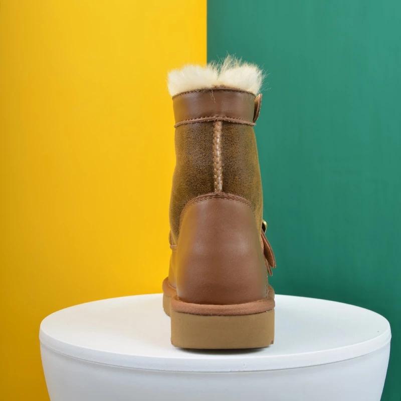 Women's Boots Winter Shoes Plush Fur Boots Black Brown Leather Ankle Booties Warm Platform Shoes Snow Boots Punk Flat Platform Shoes