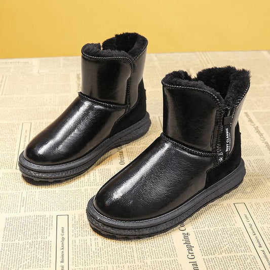 Leather Snow Boots Women Winter Short Tube Shoes Waterproof Non-slip Short Boots Plus Velvet Thick Outdoor Cotton Shoes