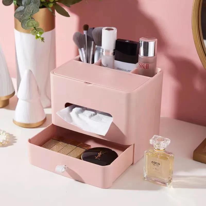 Multifunctional Desktop Tissue Box Home Living Room Bedroom Shelf Creative Remote Control Storage Box Coffee Table Drawer