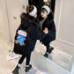Girls' Warm and Windproof Winter Coat Plus Velvet Thick Casual Mid-length Fur Collar Coat