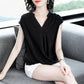 V-neck Chiffon Shirt Women's Summer Belly Cover Blouse Short-sleeved Loose Temperament Sleeveless Slim Solid Color Large Size Shirt Women Summer Top