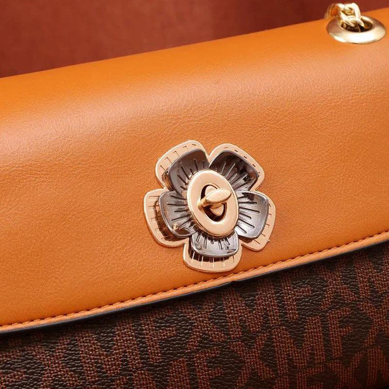 Ladies Leather Texture Brown Bag Camellia Casual Fashion Versatile One Shoulder Messenger Bag