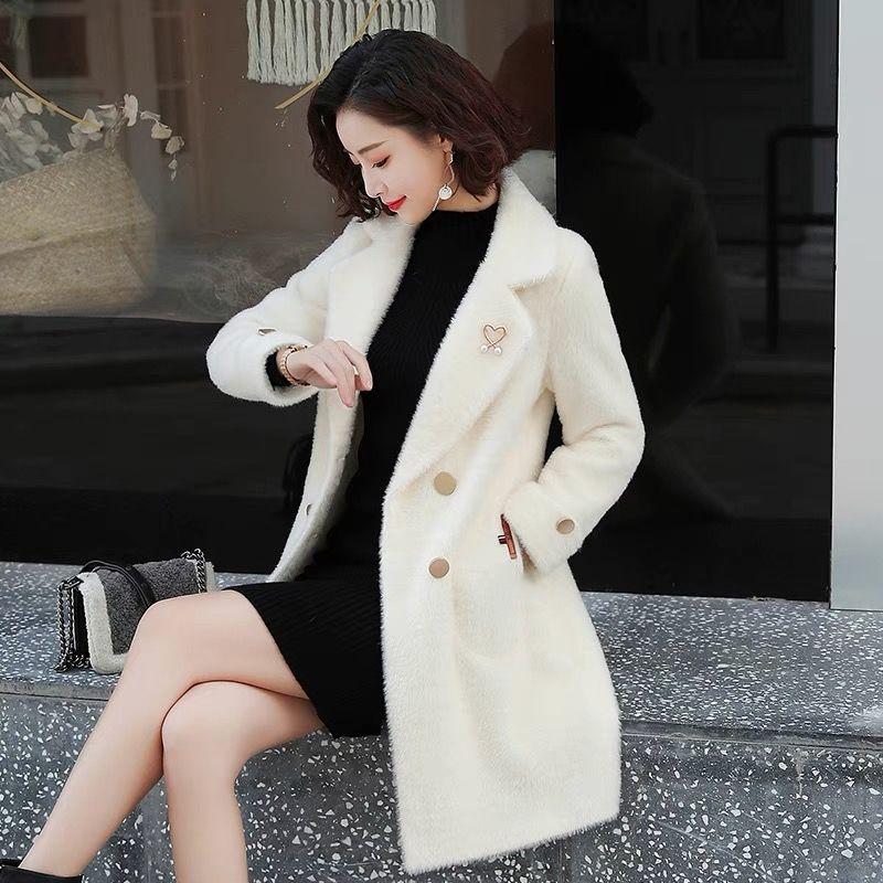 Imitation Mink Velvet Plus Cotton Thick Woolen Women's Coat Winter Fashion Slim Mid-length All-match Coat