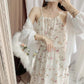Women Sweet Floral Skirt Sling Dress Chiffon Beach Vacation Sleeveless Elastic Waist Long Skirt