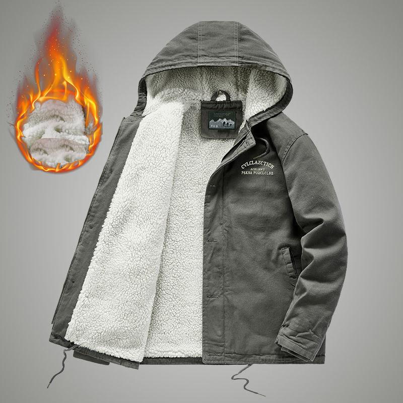 Men's Winter Coat Plus Velvet Padded Coat Loose Plus Size Hooded Lamb Velvet Padded Jacket Retro Tooling Cotton Coat