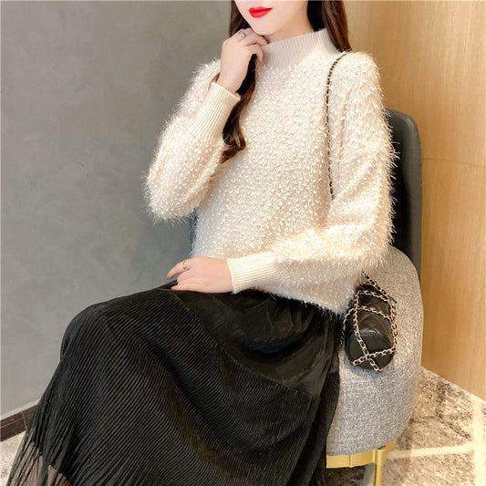 Round neck Long Wool Sweater Autumn and Winter Loose Slimming Bottoming Shirt Long Sleeve Fashion Sweater Women