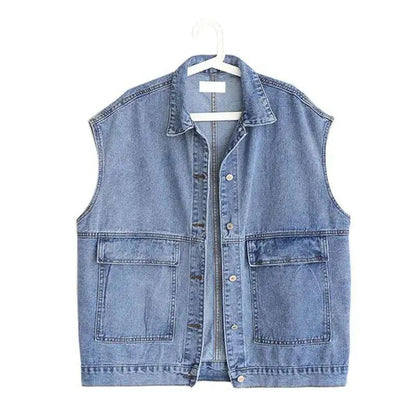 Solid Color Women's Denim Vest Sleeveless Spring and Summer Loose Casual Coat Big Pocket