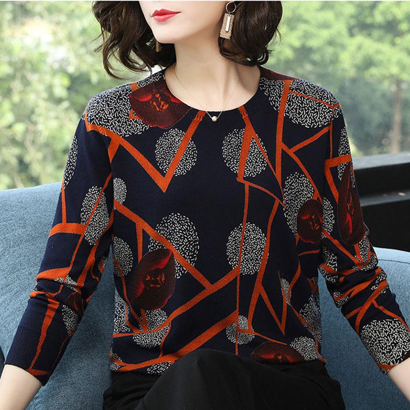 Spring  Autumn Women Short Polka Dot Printed Sweater OL Style Wool Sweater Warm Jumper Top Plus Size Pullover Sweater Outwear