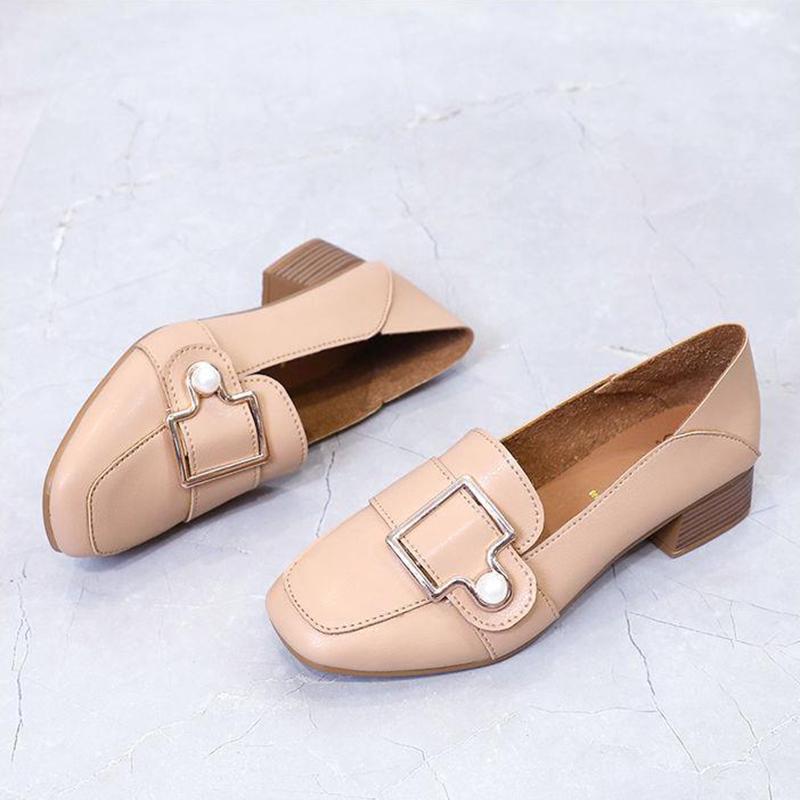 Leather Shoes Retro Square Toe Mid-heel Thick Heel Single Shoes Wild British Style Loafers Women's Mid-heel Comfortable Leather Shoes