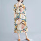 Large Size Dress Women's Summer Dress Literary Ethnic Women's Round Neck Print Loose and Thin Belly DRESS