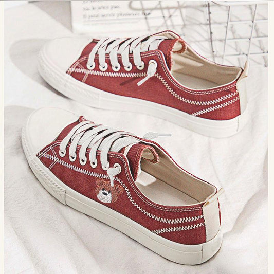 Spring and Summer Women's Bear Canvas Shoes Sports Shoes White Shoes Female Students Casual Shoes Sneakers